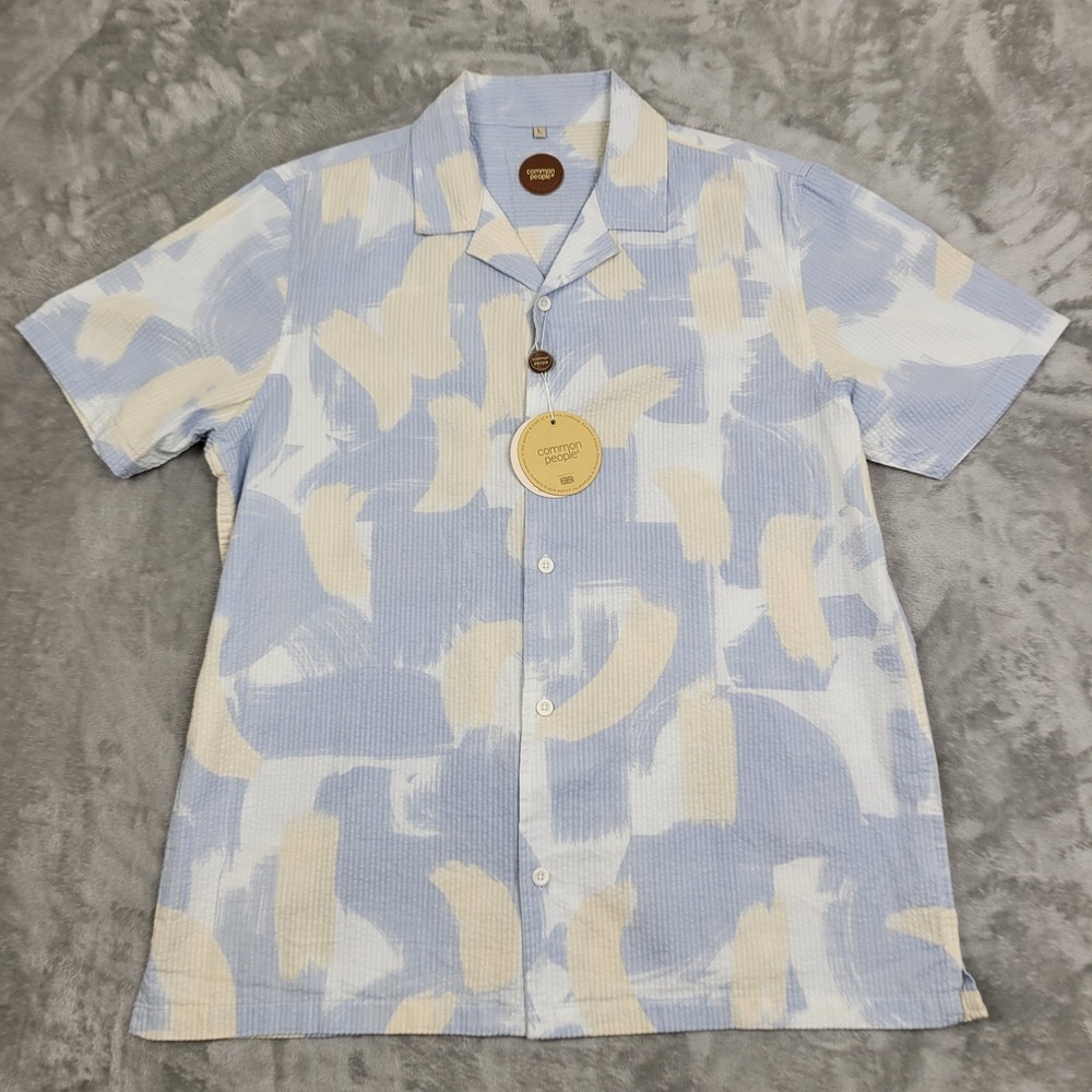 Common People Men's Large Paint Brush Print Short Sleeve Button Up Shirt Cotton